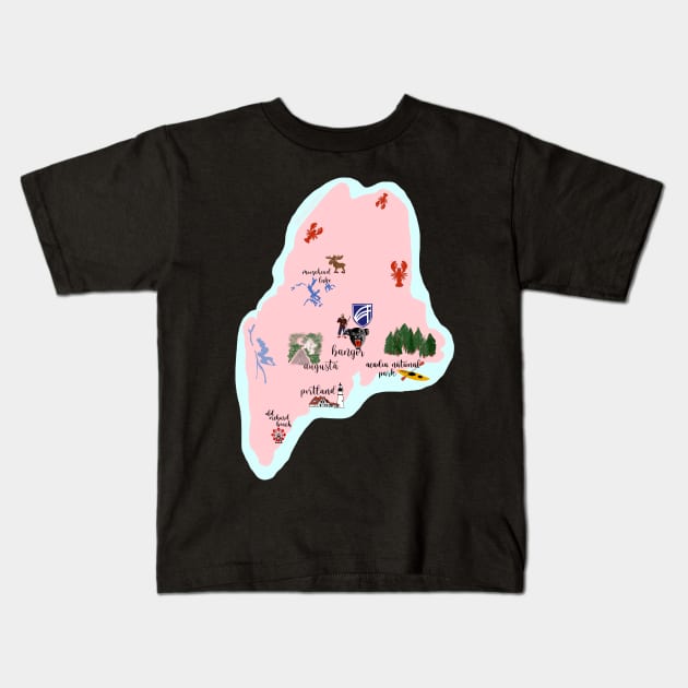 Maine Illustration Kids T-Shirt by Poohdlesdoodles